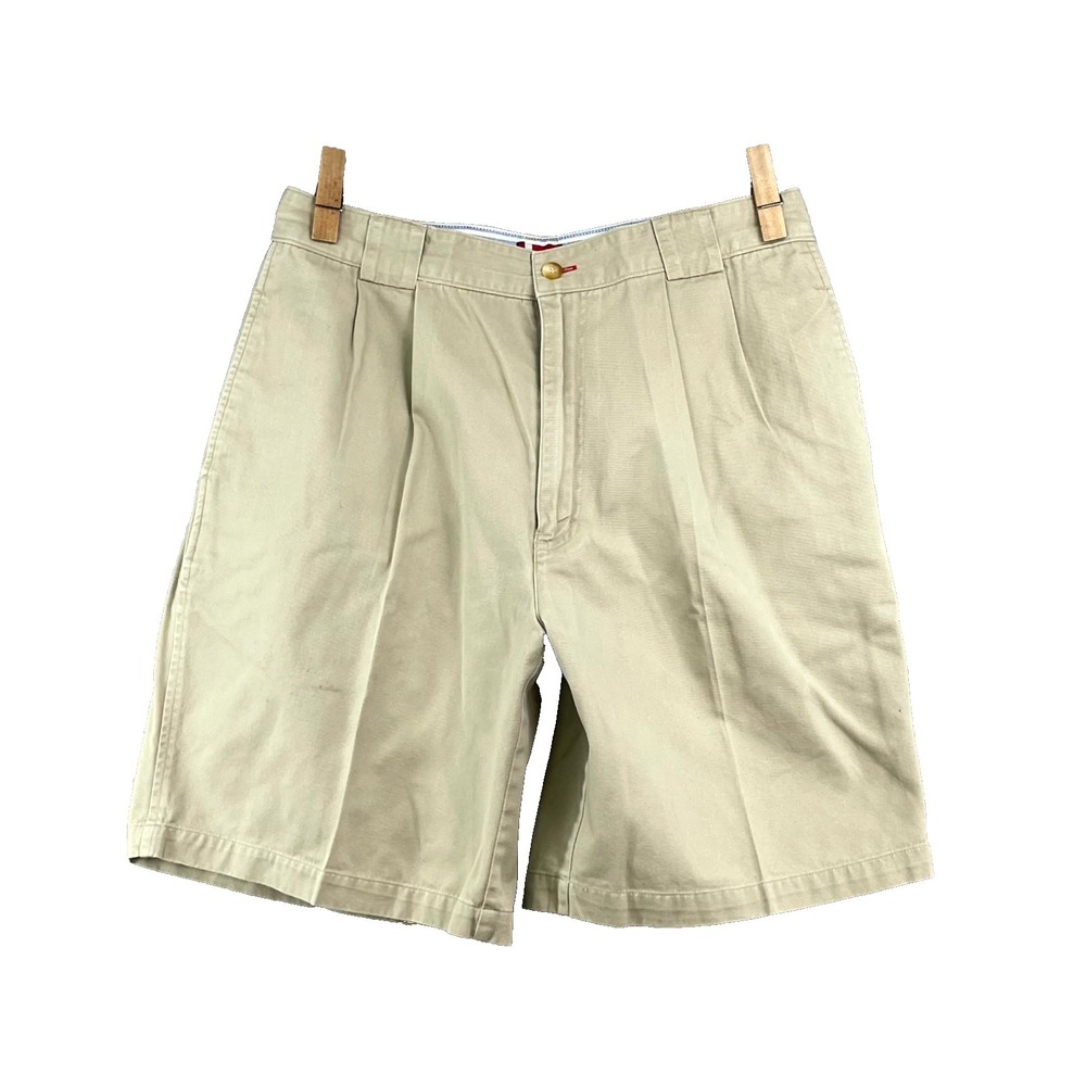Vintage Bugle Boy‎ Classics Chino Shorts Mens 33W Khaki Pleated Academia Preppy